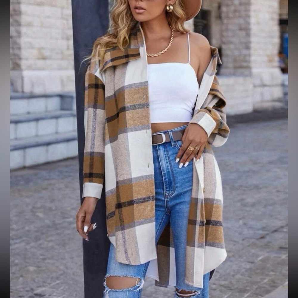 Oversized Classic Elegant Plaid Button Down Shirt Top
